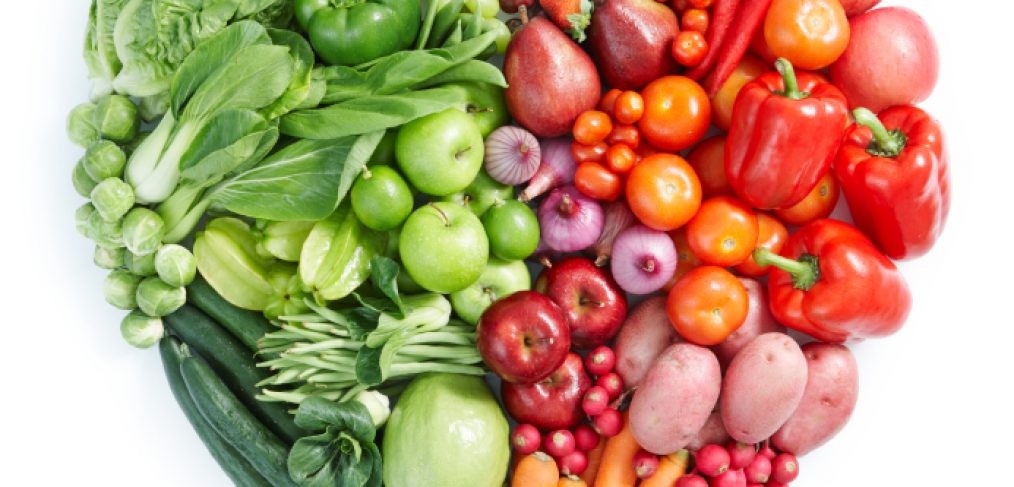 Shape of a heart by various vegetables and fruits