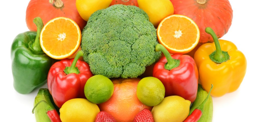 fruits and vegetables isolated on white background
