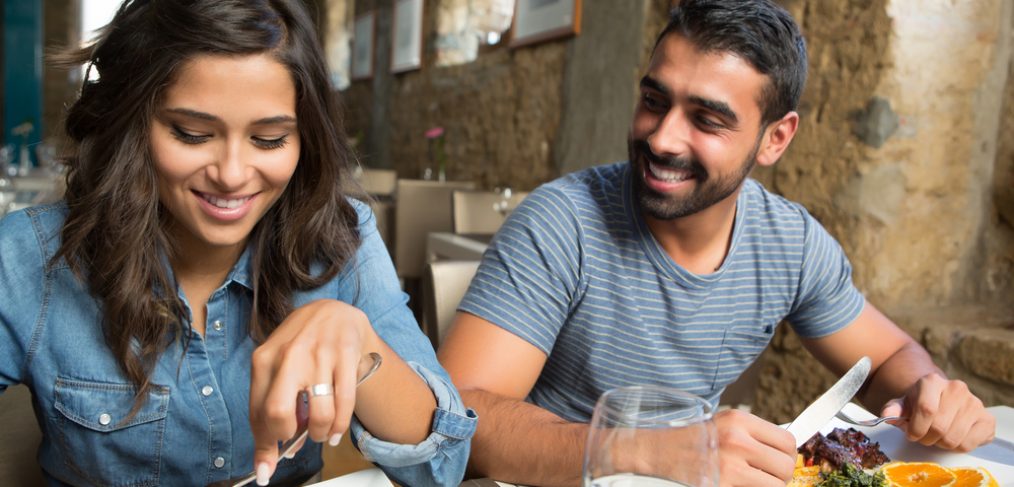 Couple having lunch in a restaurant.