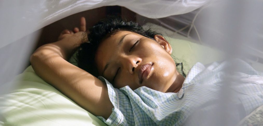 Woman sleeping in a mosquito net