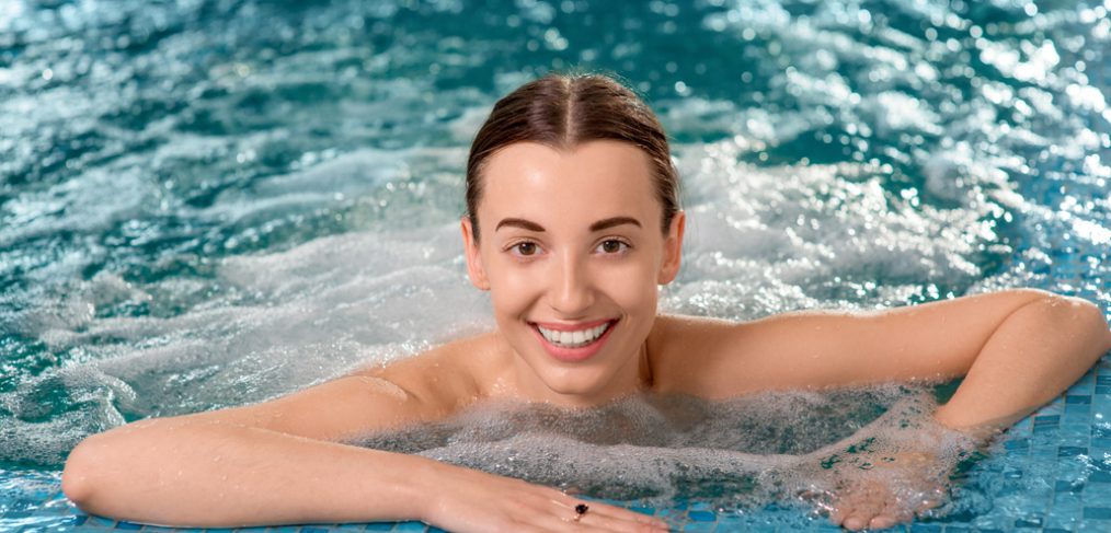 Beautiful women in pool.