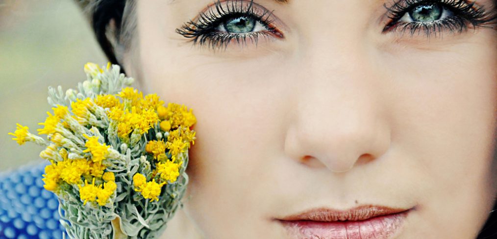 Closeup of woman's blue eyes