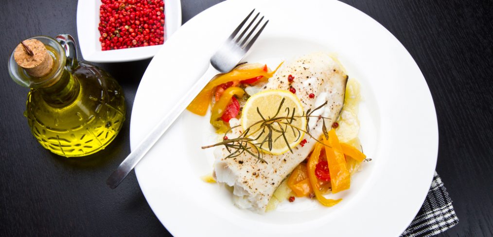 Grilled cod fish and vegetables