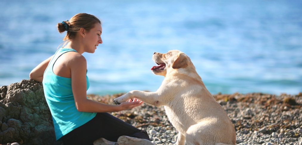 Woman with dog at beach