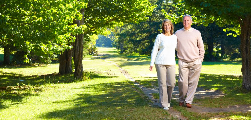 Senior couple walking in the park